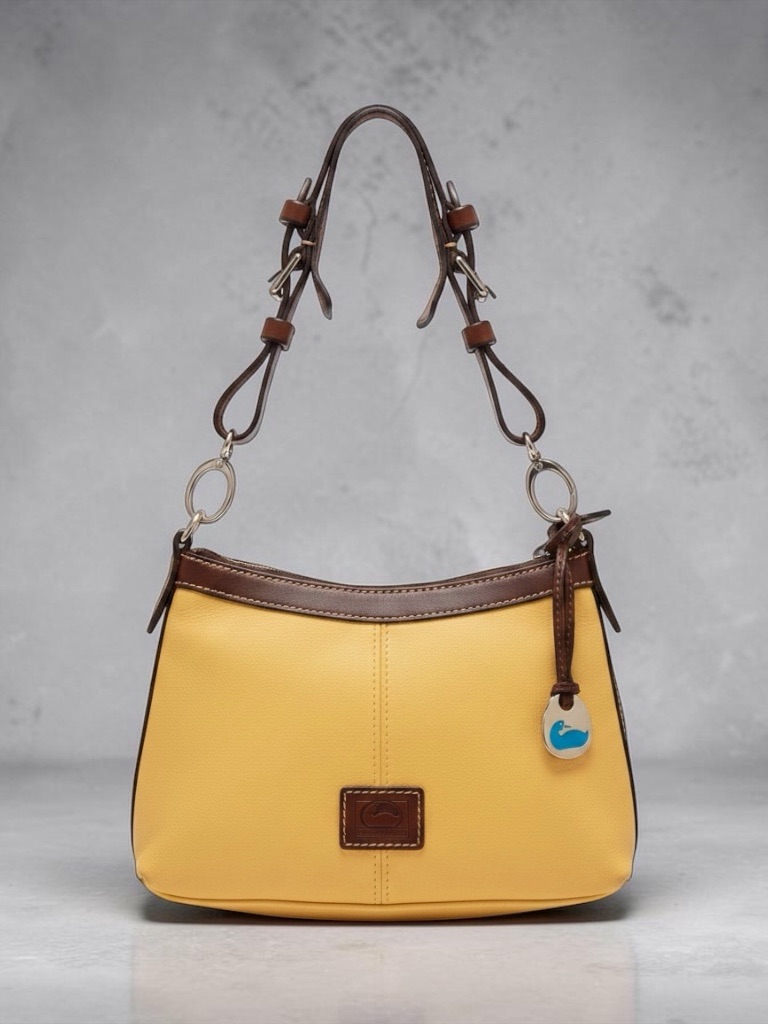 Dooney & Bourke Sunny Yellow Leather Shoulder Bag With Brown Trim